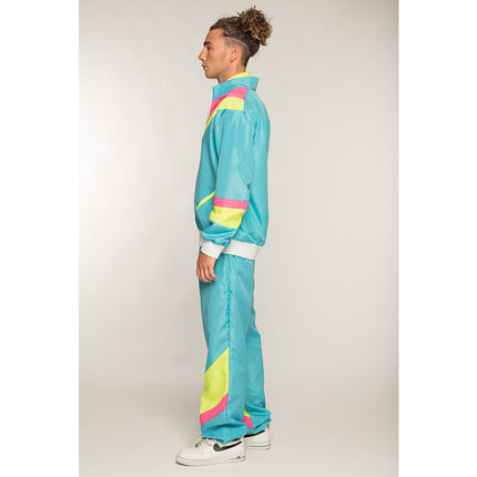 E-Carnavalskleding.nl Trainingspak Retro dude neon blauw