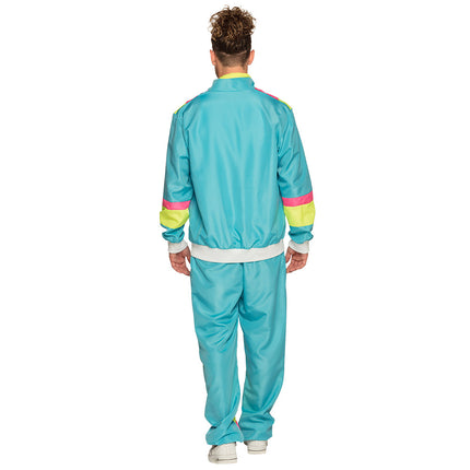 E-Carnavalskleding.nl Trainingspak Retro dude neon blauw