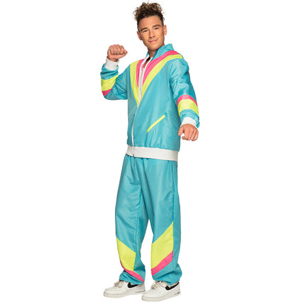 E-Carnavalskleding.nl Trainingspak Retro dude neon blauw