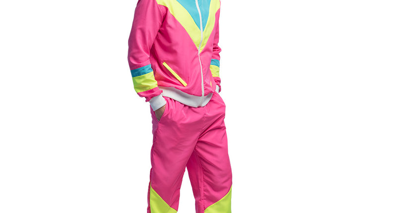 E-Carnavalskleding.nl Trainingspak Retro dude neon roze