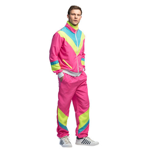 E-Carnavalskleding.nl Trainingspak Retro dude neon roze