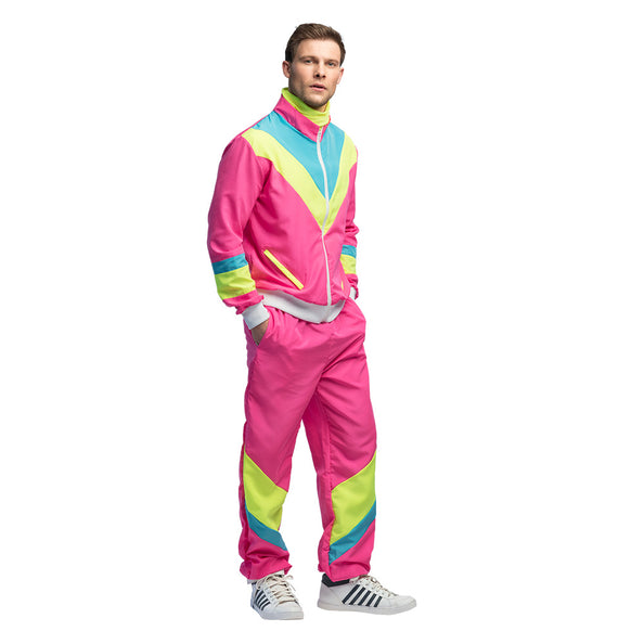 E-Carnavalskleding.nl Trainingspak Retro dude neon roze