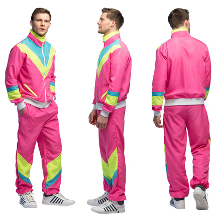 E-Carnavalskleding.nl Trainingspak Retro dude neon roze
