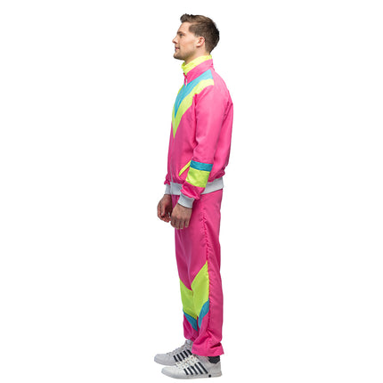 E-Carnavalskleding.nl Trainingspak Retro dude neon roze