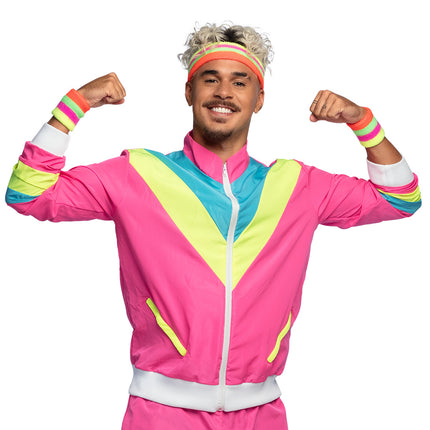 E-Carnavalskleding.nl Trainingspak Retro dude neon roze
