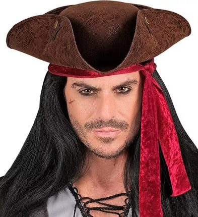 E-Carnavalskleding.nl Tricorn hoed verweerd leer bruin Julia