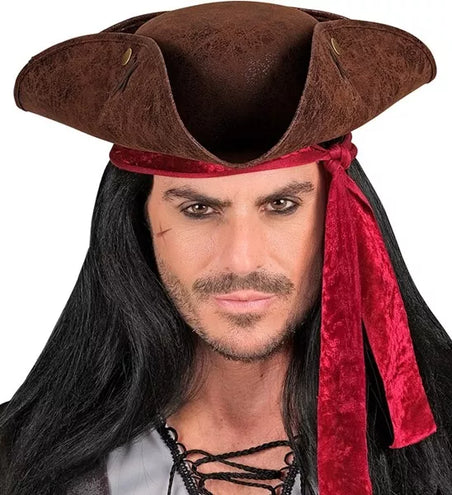 E-Carnavalskleding.nl Tricorn hoed verweerd leer bruin Julia