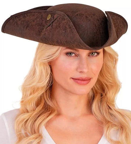 E-Carnavalskleding.nl Tricorn hoed verweerd leer bruin Julia