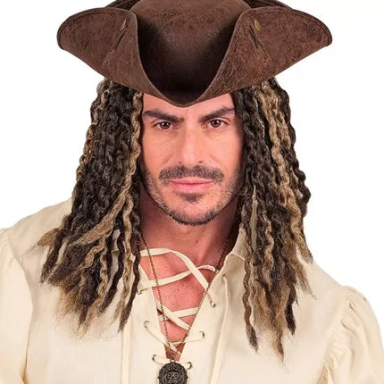 E-Carnavalskleding.nl Tricorn hoed verweerd leer bruin Julia