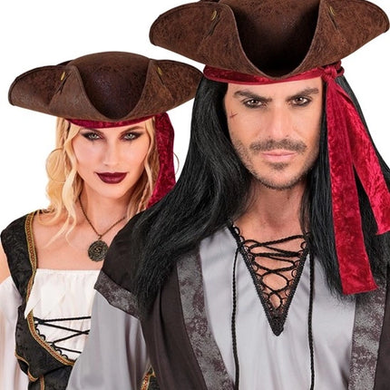 E-Carnavalskleding.nl Tricorn hoed verweerd leer bruin Julia