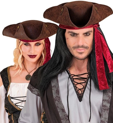 E-Carnavalskleding.nl Tricorn hoed verweerd leer bruin Julia