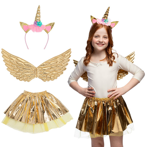 E-Carnavalskleding.nl Unicorn eenhoorn verkleed set goud