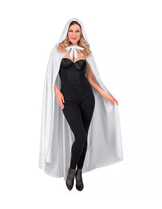 E-Carnavalskleding.nl Wit fluwelen cape met kap 140cm Bente