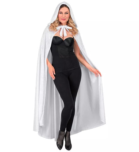 E-Carnavalskleding.nl Wit fluwelen cape met kap 140cm Bente