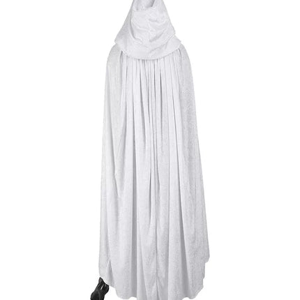E-Carnavalskleding.nl Wit fluwelen cape met kap 140cm Bente