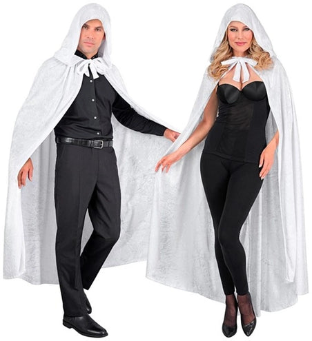 E-Carnavalskleding.nl Wit fluwelen cape met kap 140cm Bente