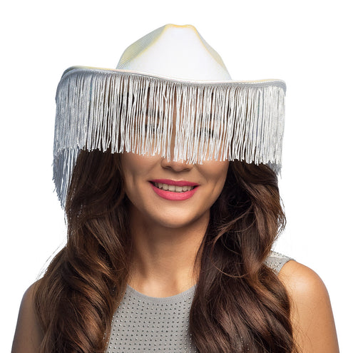 E-Carnavalskleding.nl Witte cowboyhoed met franjes Fabulous