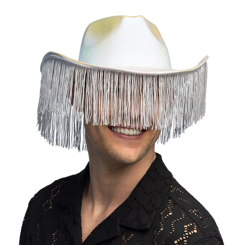 E-Carnavalskleding.nl Witte cowboyhoed met franjes Fabulous