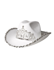 E-Carnavalskleding.nl Witte cowboyhoed met kroon glimmer