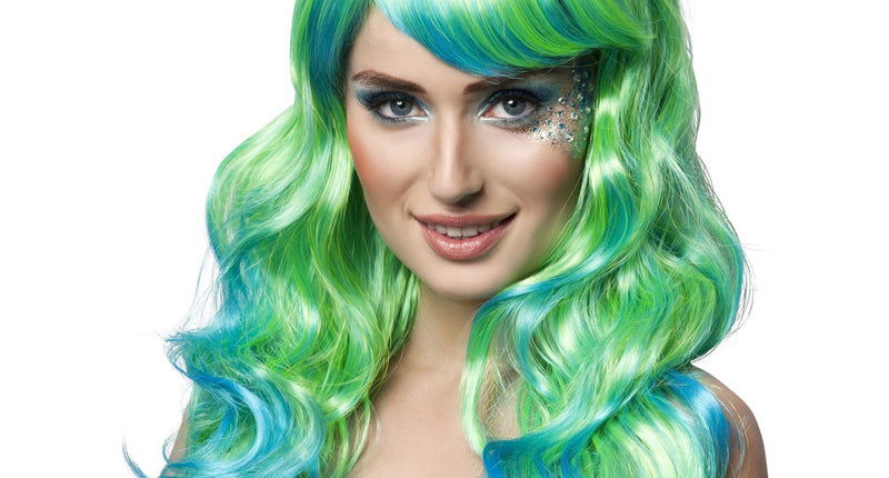 E-Carnavalskleding.nl Zeemeermin pruik aqua groen blauw