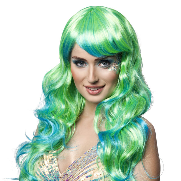 E-Carnavalskleding.nl Zeemeermin pruik aqua groen blauw