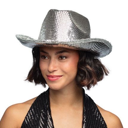 E-Carnavalskleding.nl Zilveren cowboyhoed glitter Texas