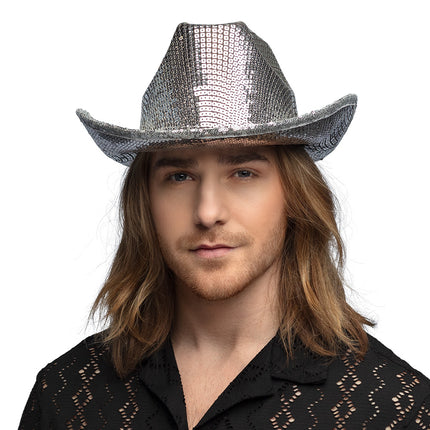 E-Carnavalskleding.nl Zilveren cowboyhoed glitter Texas
