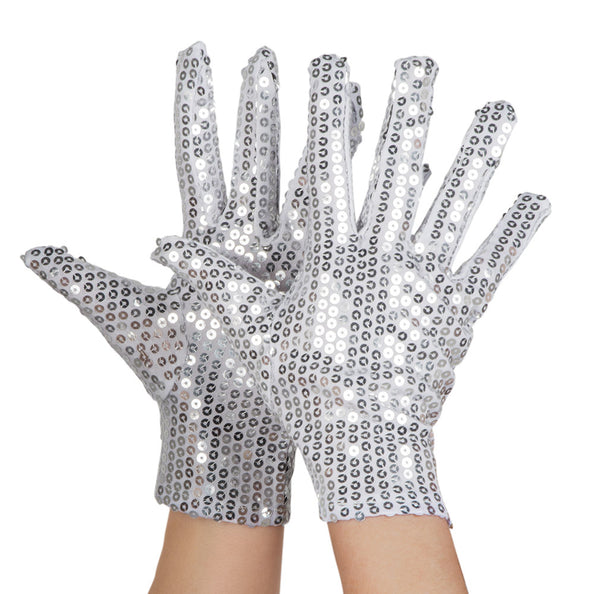 E-Carnavalskleding.nl Zilveren handschoenen pailletten Sequins