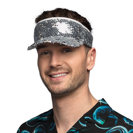 E-Carnavalskleding.nl Zilveren zonneklep glitter pailletten