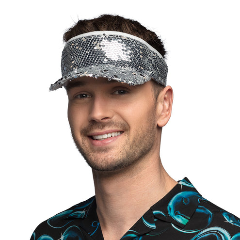 E-Carnavalskleding.nl Zilveren zonneklep glitter pailletten