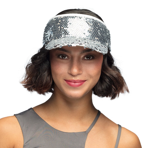 E-Carnavalskleding.nl Zilveren zonneklep glitter pailletten