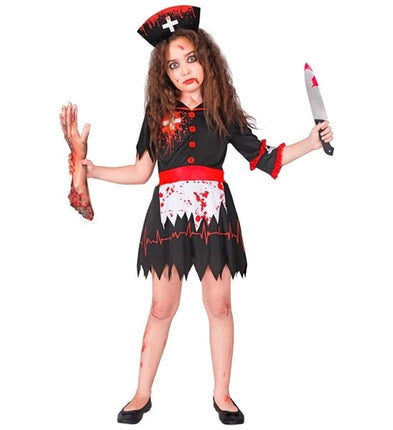 E-Carnavalskleding.nl Zombie verpleegster zwart kostuum Evi kinderen