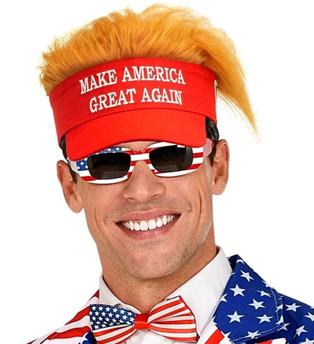 E-Carnavalskleding.nl Zonneklep met pluche haar "make america great again" Teun