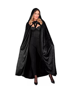 E-Carnavalskleding.nl Zwart fluwelen cape met kap 140cm Olivia