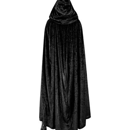 E-Carnavalskleding.nl Zwart fluwelen cape met kap 140cm Olivia