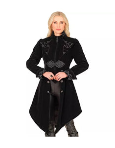 E-Carnavalskleding.nl Zwart fluwelen gothic jas dame Vera