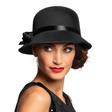 E-Carnavalskleding.nl Zwarte charleston hoed Lady D