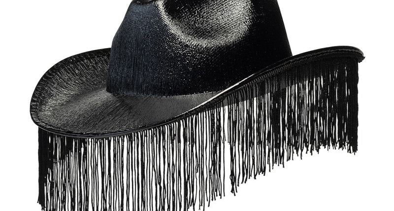 E-Carnavalskleding.nl Zwarte cowboyhoed met franjes Fabulous