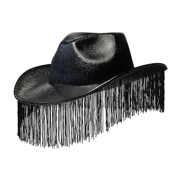 E-Carnavalskleding.nl Zwarte cowboyhoed met franjes Fabulous
