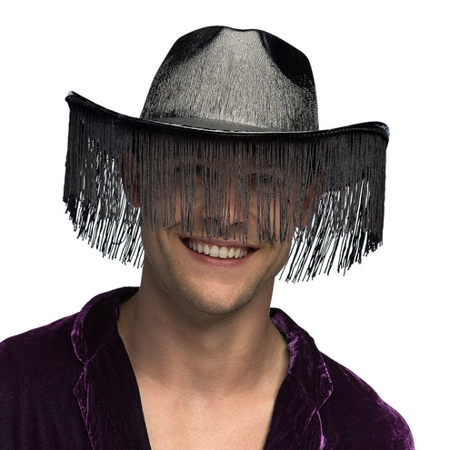 E-Carnavalskleding.nl Zwarte cowboyhoed met franjes Fabulous