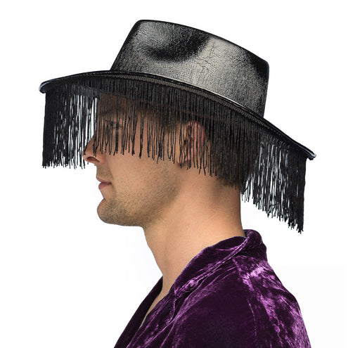 E-Carnavalskleding.nl Zwarte cowboyhoed met franjes Fabulous