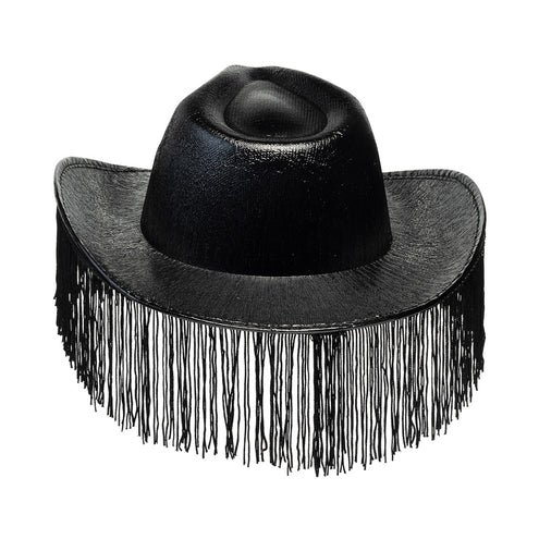 E-Carnavalskleding.nl Zwarte cowboyhoed met franjes Fabulous