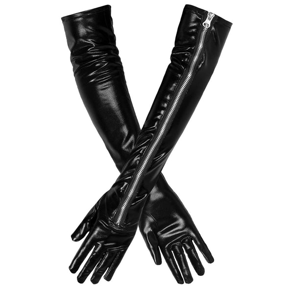 E-Carnavalskleding.nl Zwarte handschoenen nep leer opera Kinky