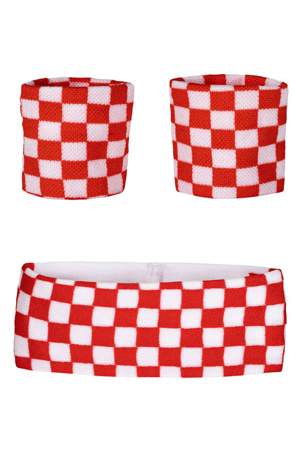 E-Carnavalskleding.nl Zweetbandjes set rood wit geblokt Brabant