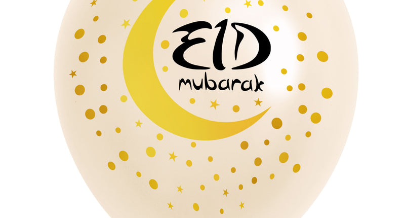 Eid Mubarak ballon crèmewit met gouden maansikkel, stippen en sterren, voor het feest na de ramadan