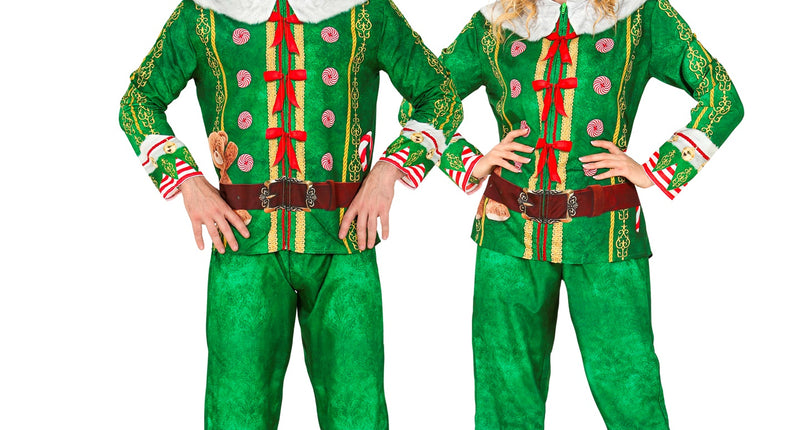 Elf kostuum Lotte dames groen met witte kraag en puntmuts, kersthulp-look voor Kerst
