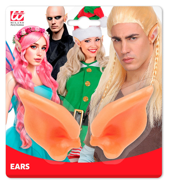 Elf oortjes op verpakkingskaart, spitse huidkleurige elvenoren voor dames en heren