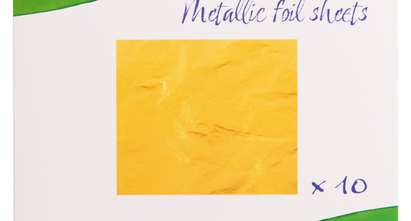 Folie vellen goud in doosje van 10 metallic vellen van 13 x 13,5 cm voor een feestlook