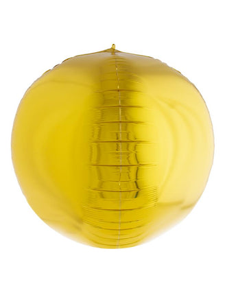 Folieballon 3D bol goud van 81 cm, glanzende bolvorm met zichtbare naden en vulpuntje bovenaan