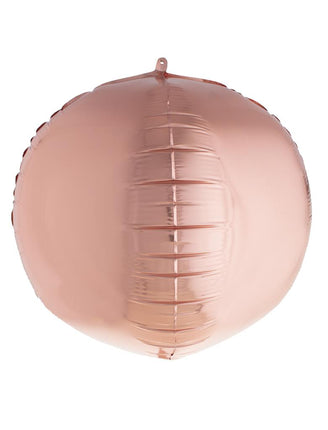 Folieballon 3d bol rosé goud van 46 cm met glanzende folie en verticale segmentnaden